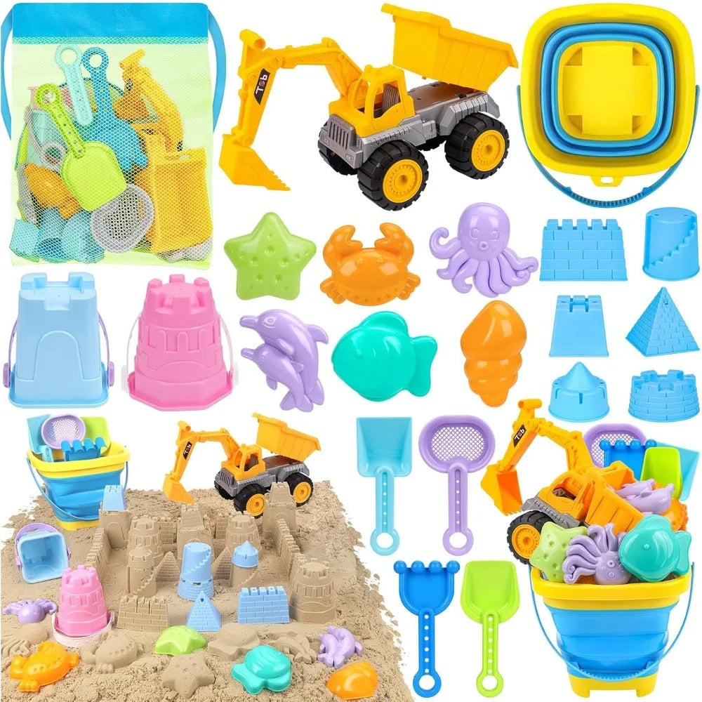 21-Piece Beach Sand Toys Set for Toddlers | Excavator & Castle Molds