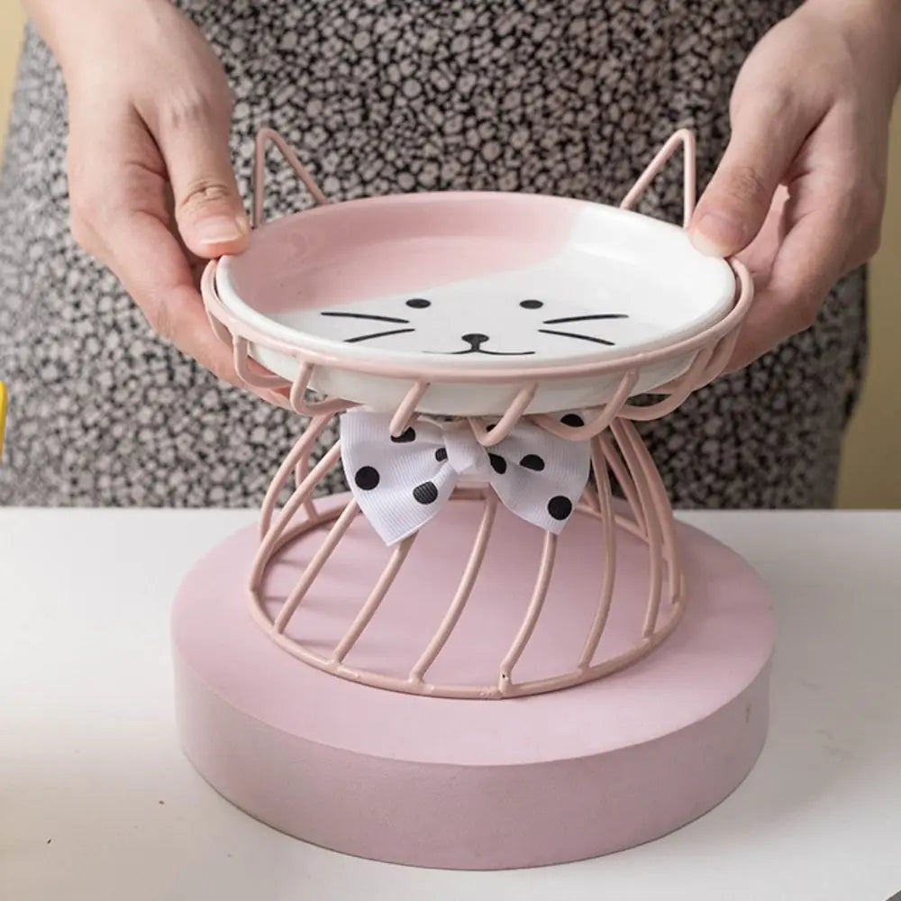 Elevated Ceramic Cat & Dog Bowl with Iron Stand | Non-Slip