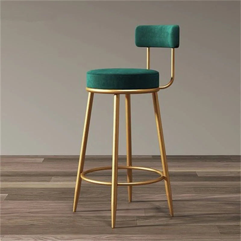 Nordic Velvet Bar Stool with Backrest | Iron Art Counter Chair