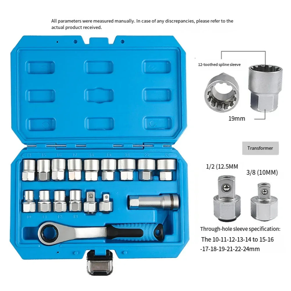 17-Pc Pass-Through Socket Set – Ratchet Wrench & Extension Bar