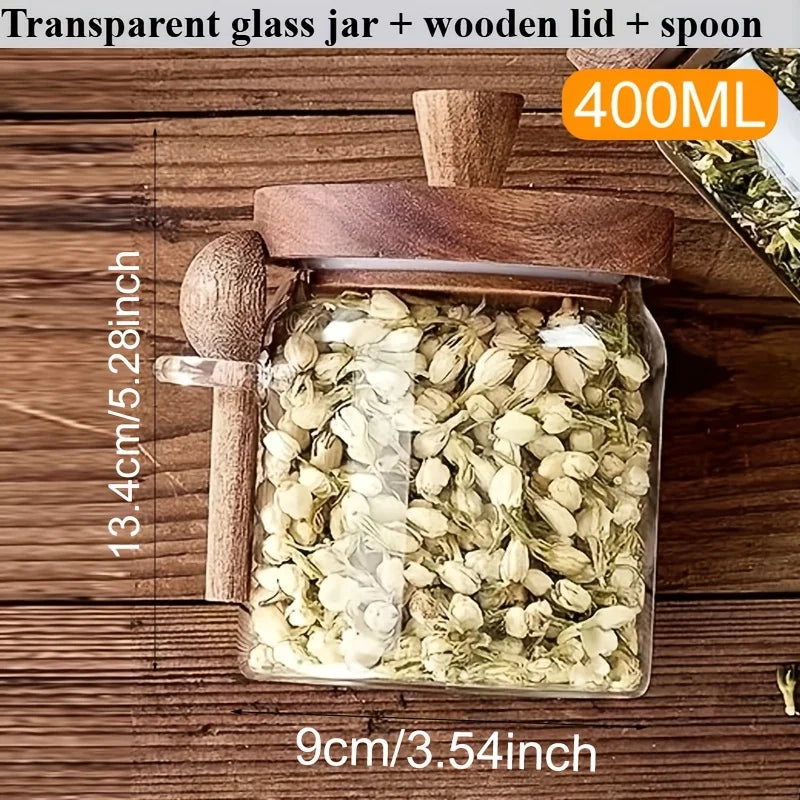 Glass Sealed Storage Jar with Spoon | Coffee, Spice & Grain