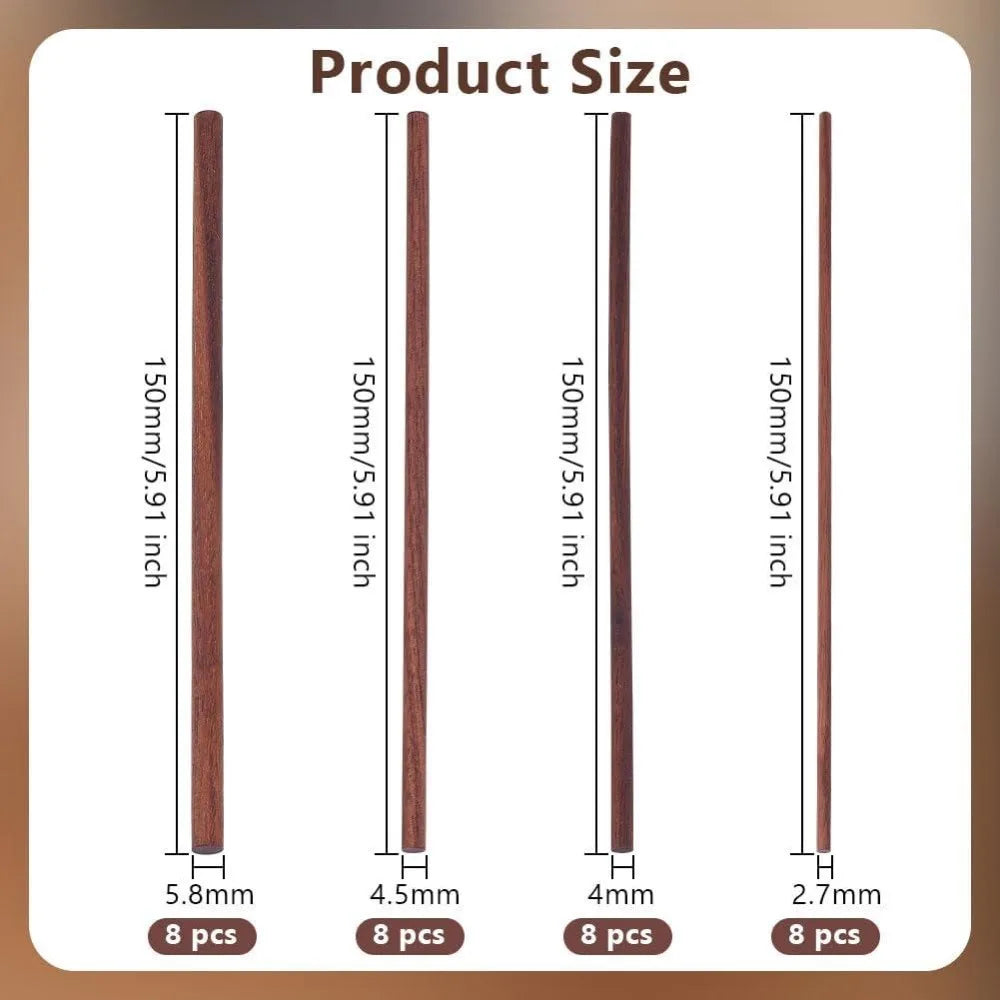 32 Pcs Walnut Dowel Rods 4 Sizes – Unfinished Wood Craft Sticks