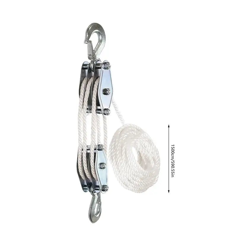 Block Tackle Pulley System Rope Hoist 6 1 Lifting Power 2200 Lbs