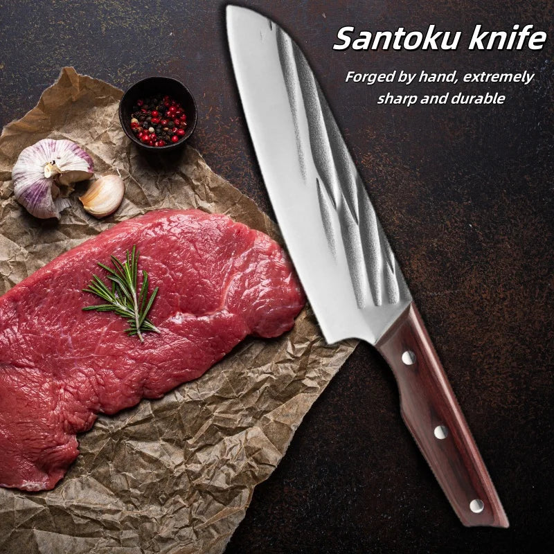 7.5" Hand-Forged Santoku Knife – High-Carbon Steel Chef Knife