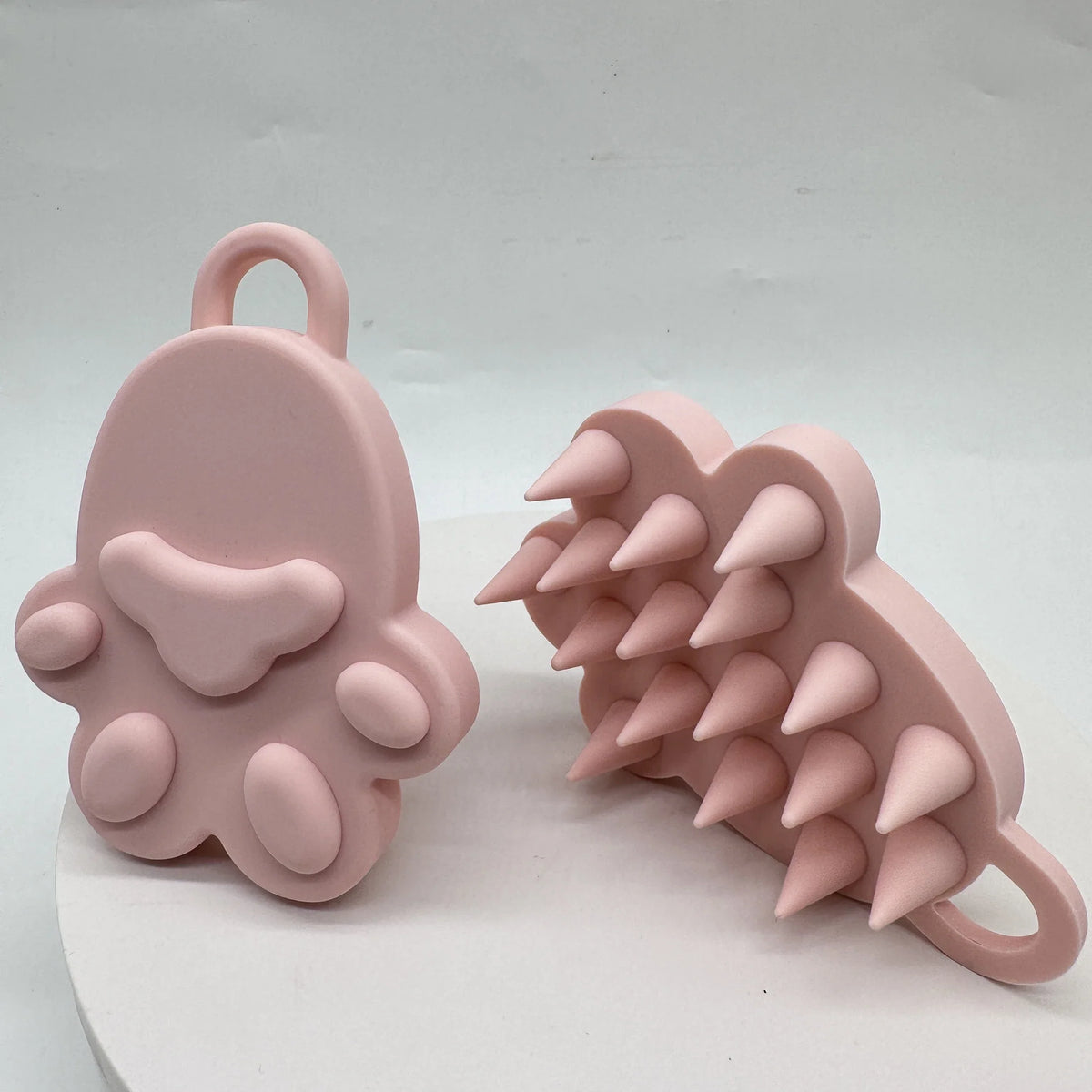 Silicone Cat Paw Scalp Massager Set – Pink & Purple Shampoo Brush