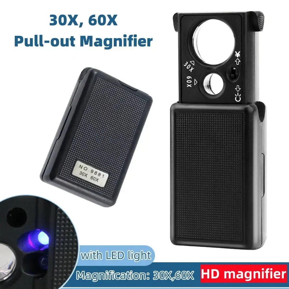 30X 60X Handheld Magnifier LED & UV Light – Jewelry & Coins