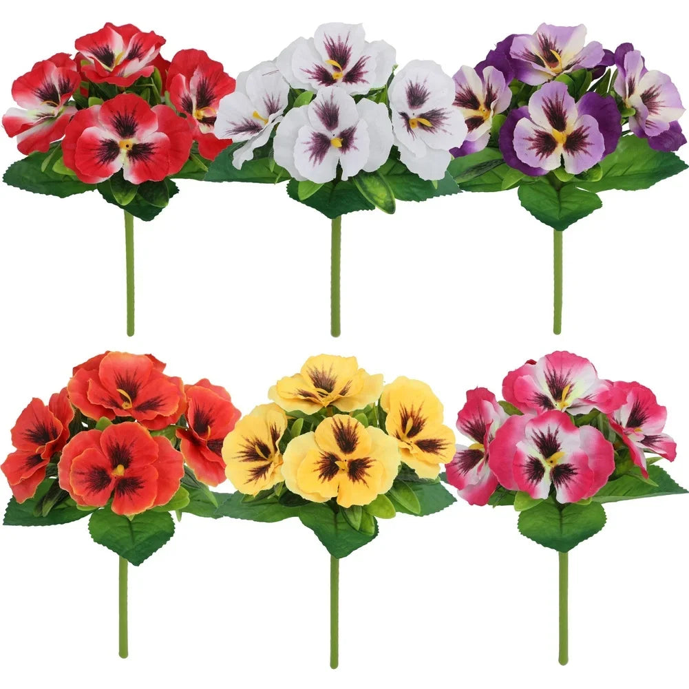 5 Heads Artificial Silk Pansy Orchid Flowers Bouquet Wedding Home