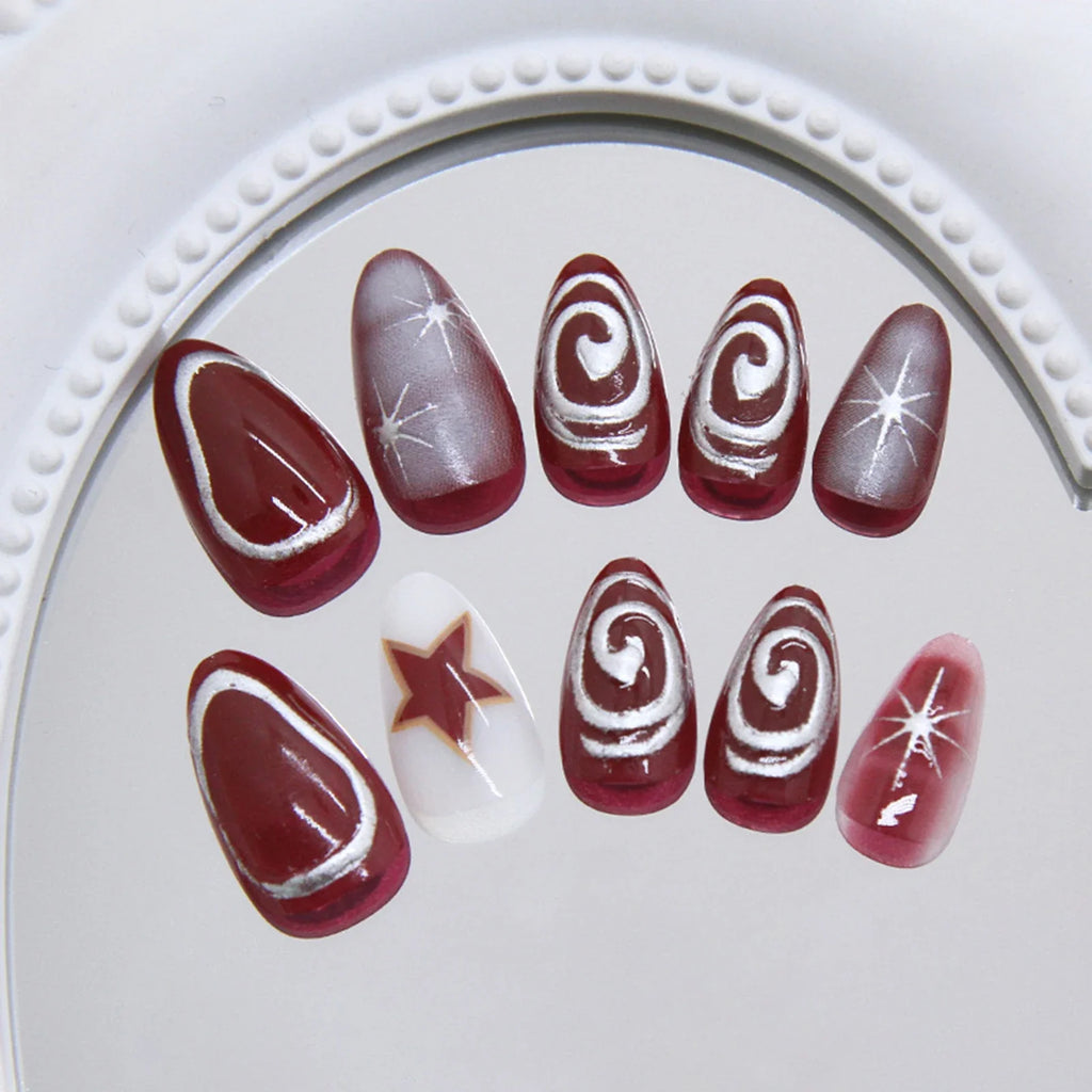 24pcs Star Metallic Press On Nails – Almond Reusable False Nails