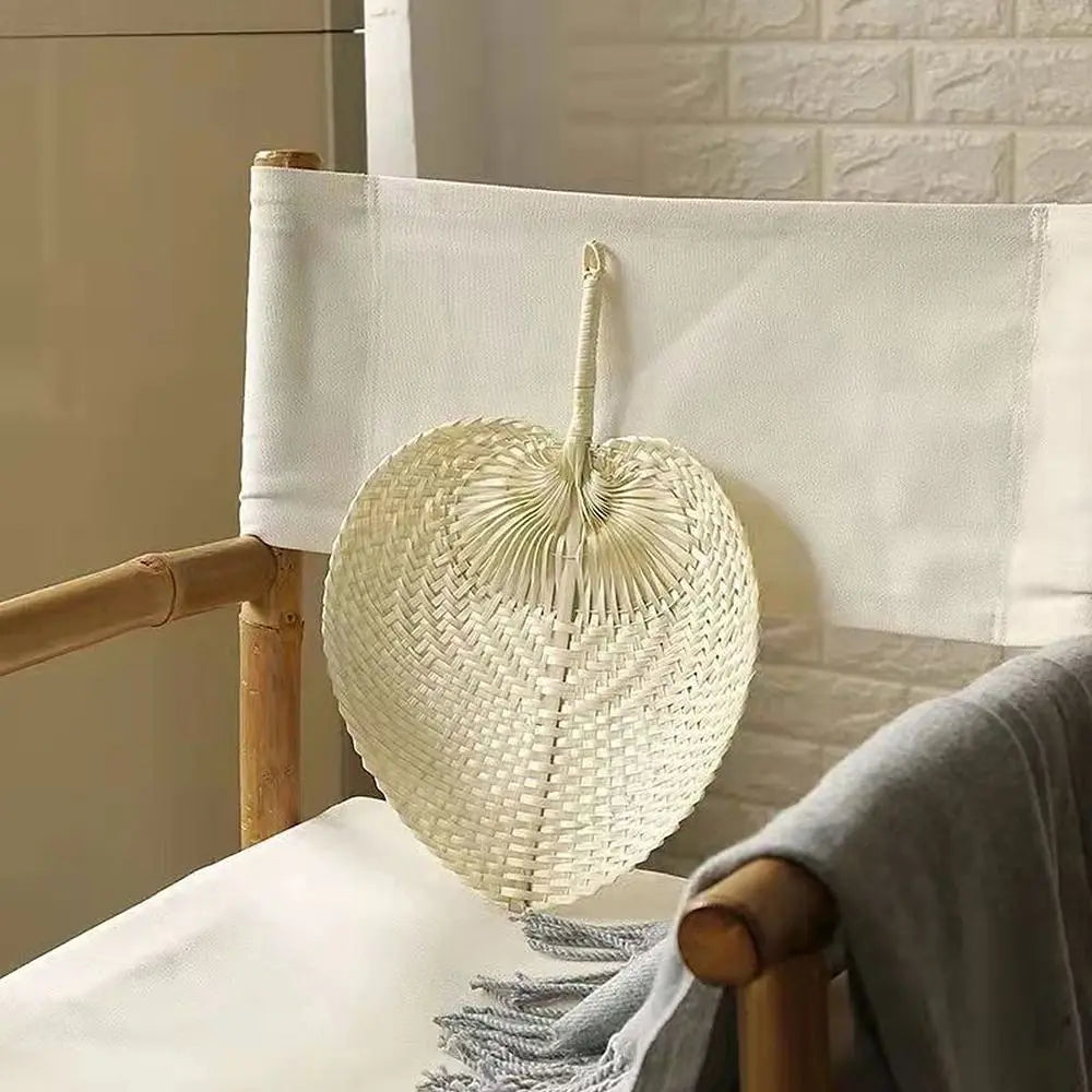 Handmade Peach-Shaped Bamboo Woven Hand Fan | Summer Decor