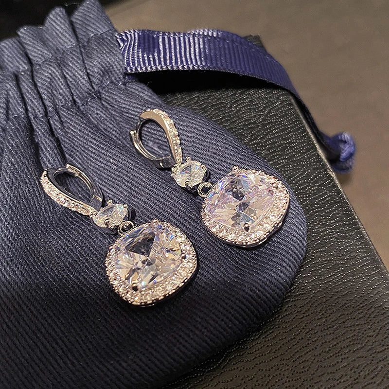 Huitan CZ Drop Earrings – Bridal & Wedding Silver Jewelry