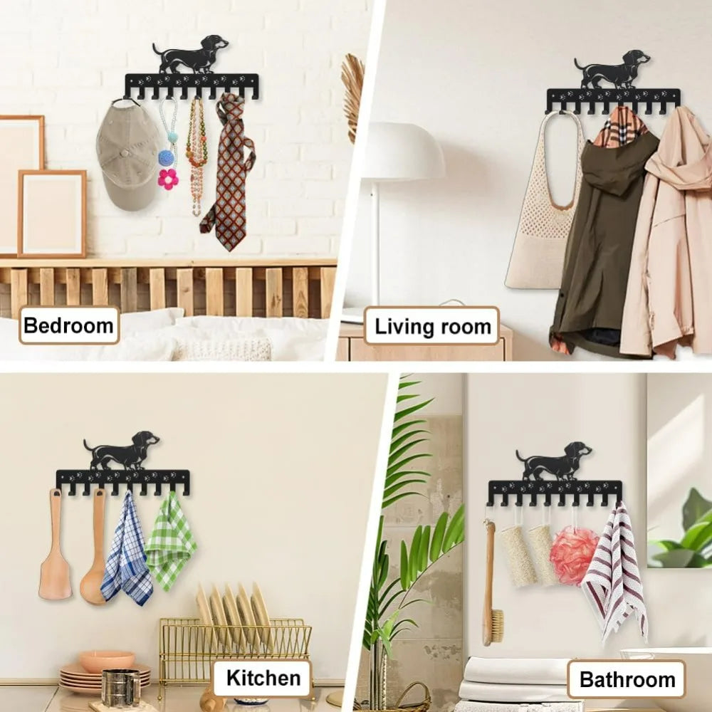 Dachshund Wall Coat Rack – Metal Dog Hook with 10 Hooks