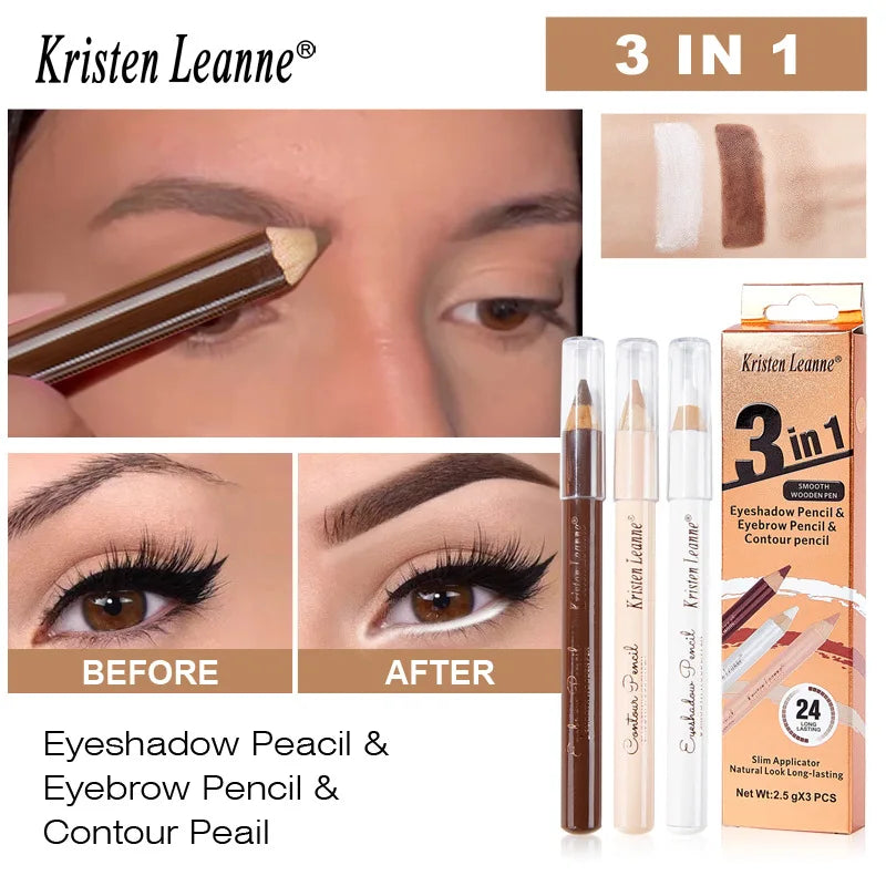 3-Piece Wooden Eyeshadow Liner & Contour Concealer Pencil Set