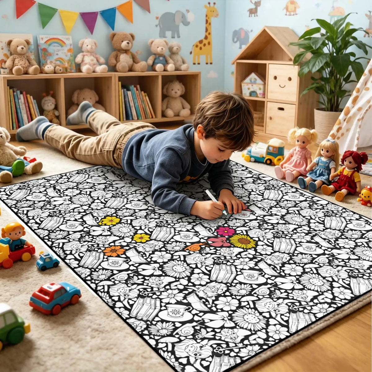 Coloring Blanket 150x115cm Washable Mat with 24 Markers