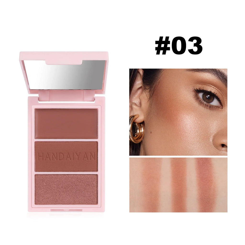Handaiyan 3-Color Blush Palette – Bronzer, Highlighter & Blush