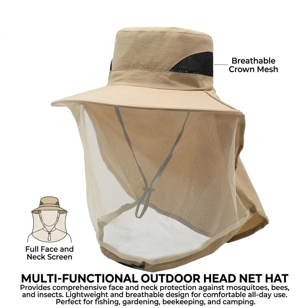 Mosquito Head Net Hat – Full Face & Neck Mesh Protection