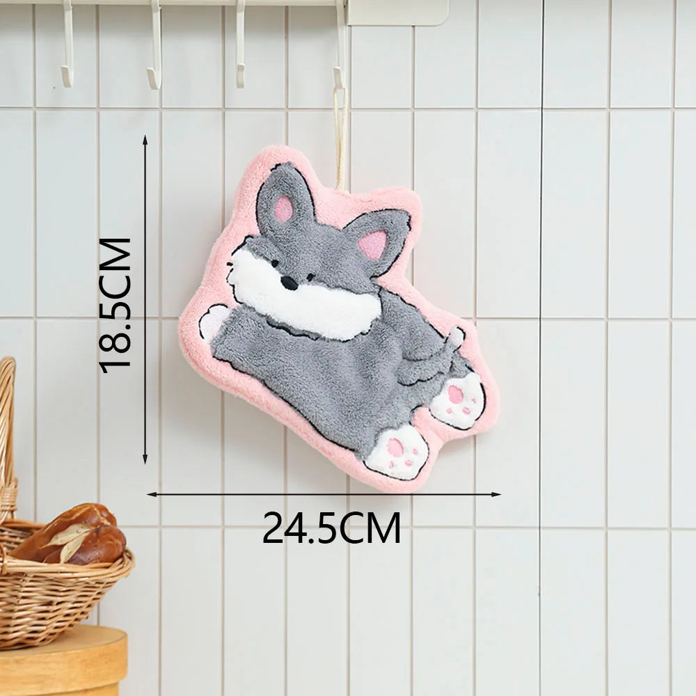 Cute Cartoon Dog Coral Fleece Hand Towel – Kitchen & Bathroom