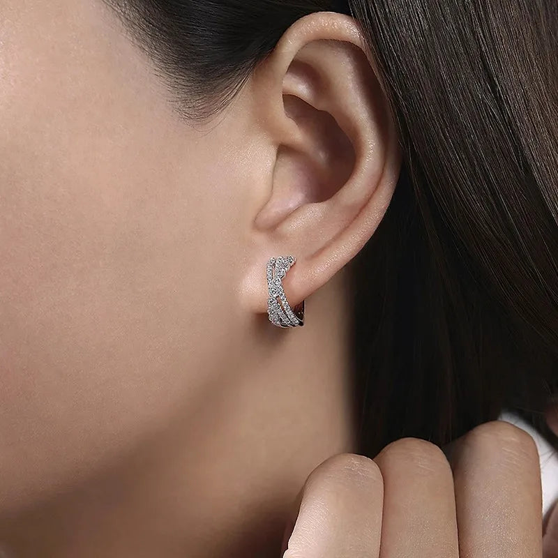 Huitan Cross Hoop Earrings – Cubic Zirconia Crystal for Women