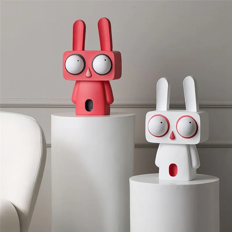 Y51A-Resin Big Eyes Rabbits Sculptures Cartoon Statue Home Office