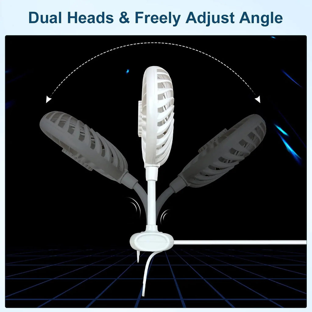 USB Monitor Clip-On Fan – Dual Fans, 3 Speeds, 360° Rotation