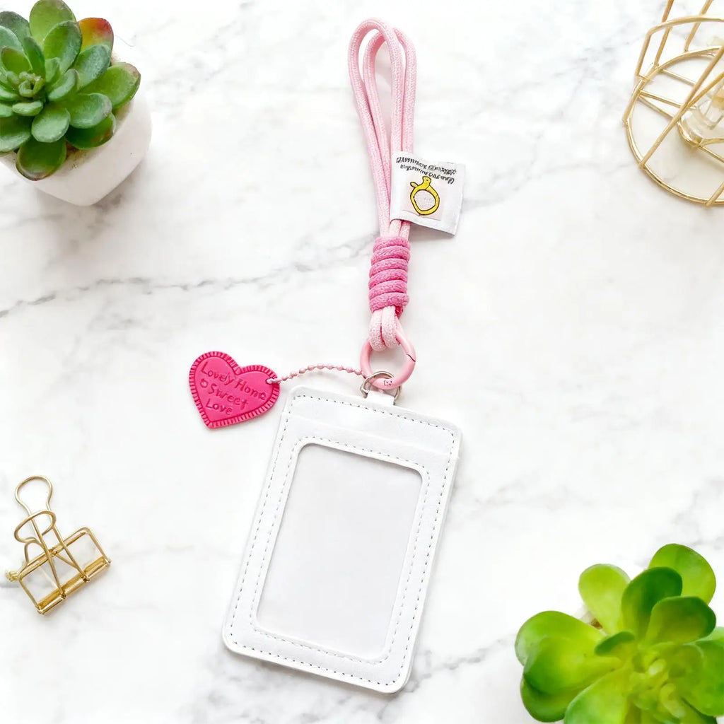 Double Slot Card Holder Keychain with Heart Charm | PU Leather