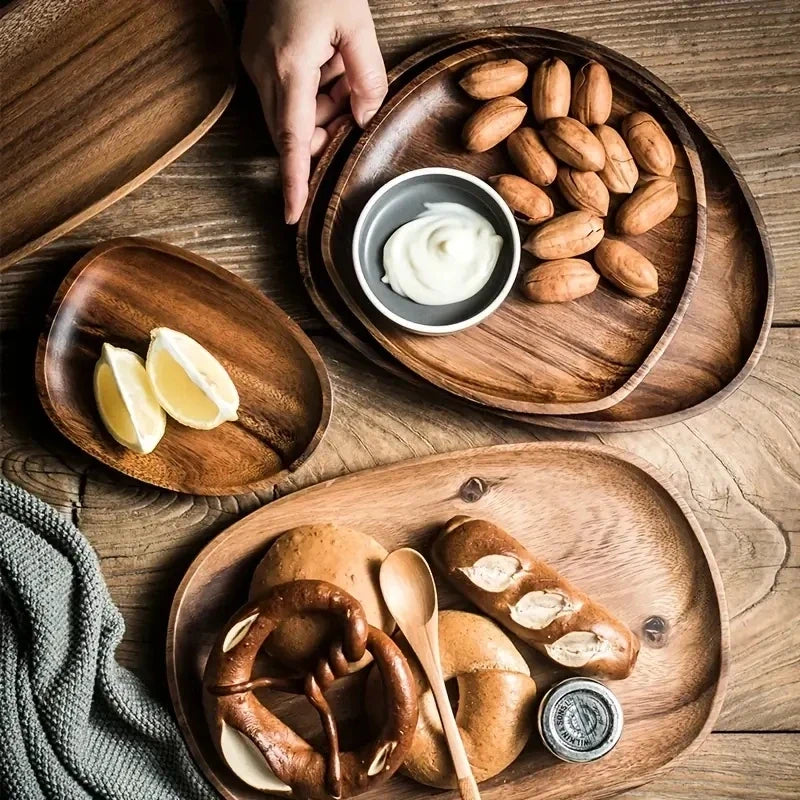 KEMORELA Solid Wood Oval Serving Plate – Sushi, Fruit & Tea Tray