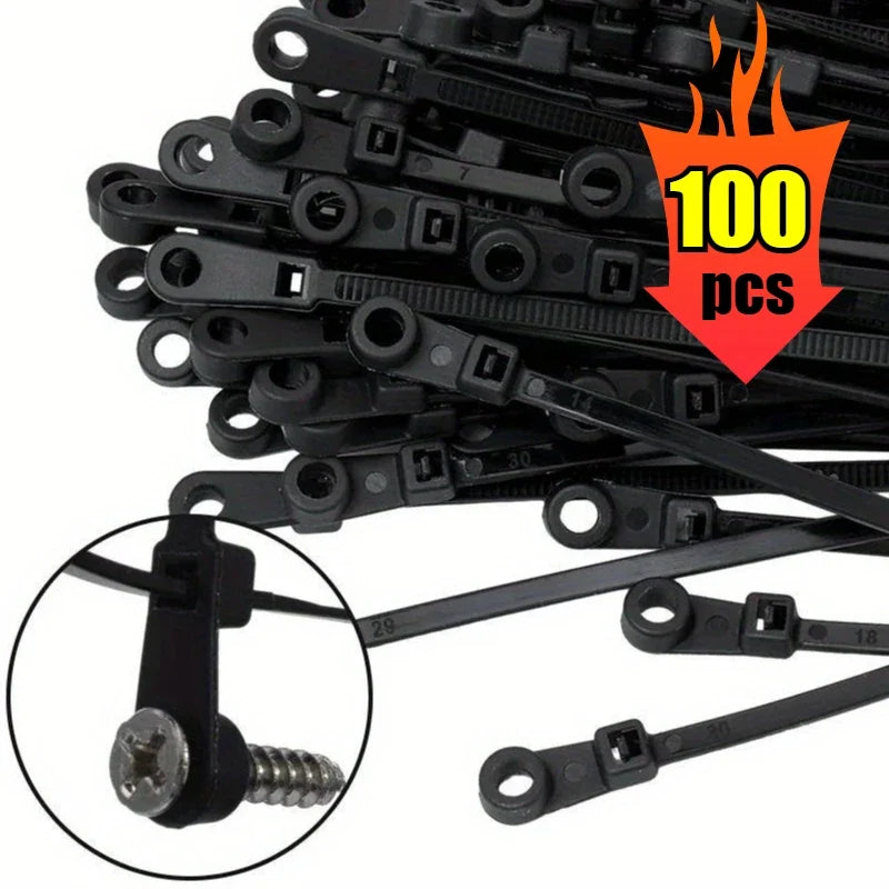 100pcs Nylon Cable Ties with Screw Hole – Self-Locking Zip Ties