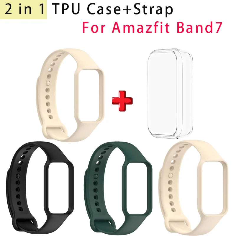2-in-1 TPU Case & Silicone Band for Amazfit Band 7 Sport Strap