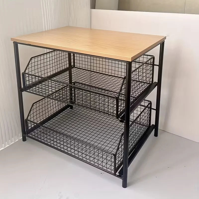 Kitchen Countertop Organizer with Drawer & Metal Basket