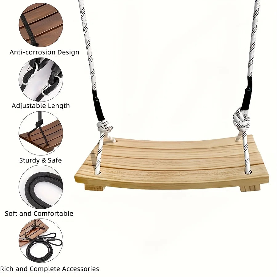 Adult Hanging Swing Chair – Solid Wood Porch Swing Indoor/Outdoor