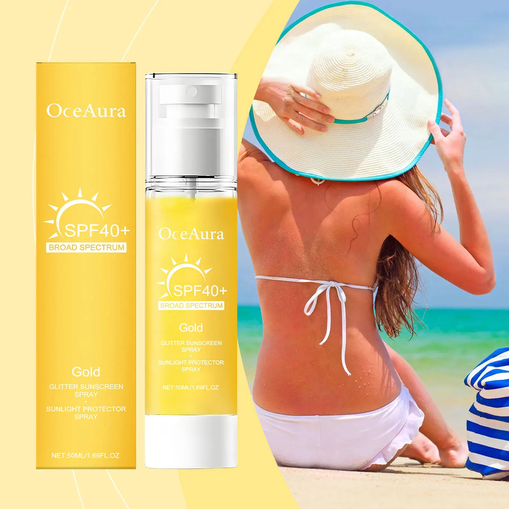 OceAura Glitter Sunscreen Spray – Shimmer SPF Face & Body 50ml