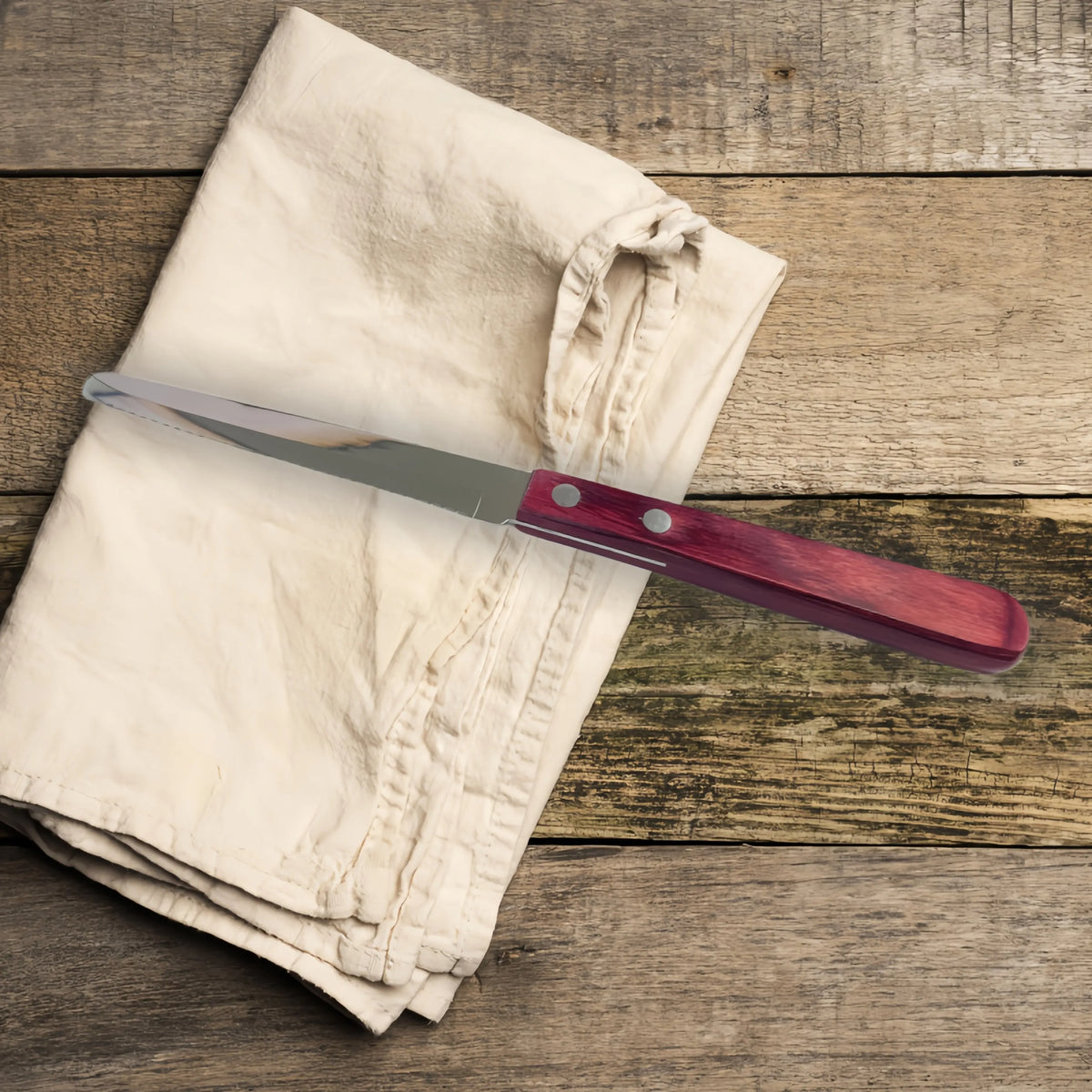 Stainless Steel Steak Knife – Red Polywood Handle | Dishwasher Safe