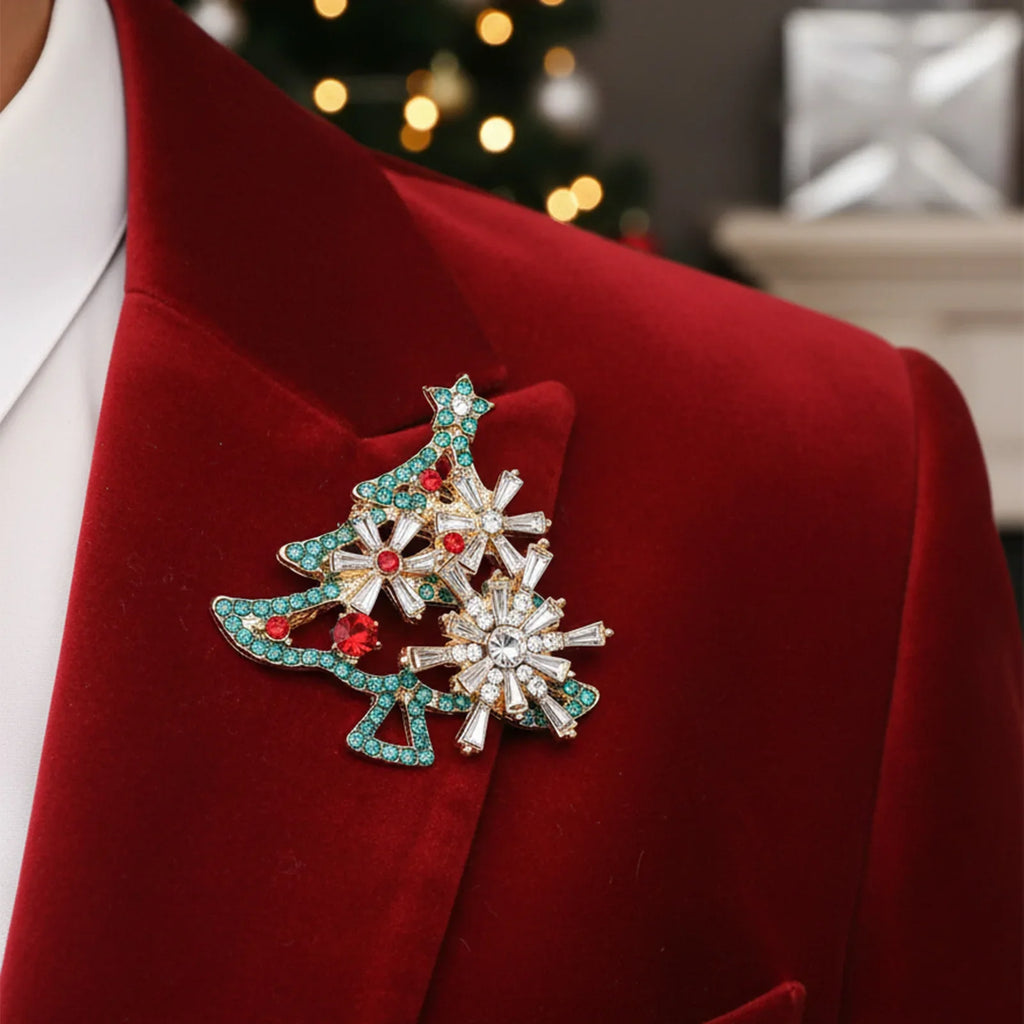 Santa Claus Christmas Tree Brooch | Vintage Alloy Pin Badge