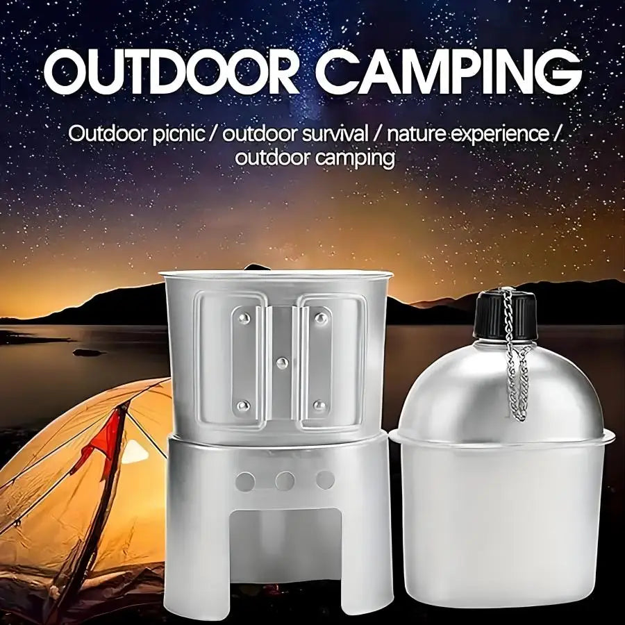 Aluminum Water Canteen with Cup & Storage Bag | 900ml
