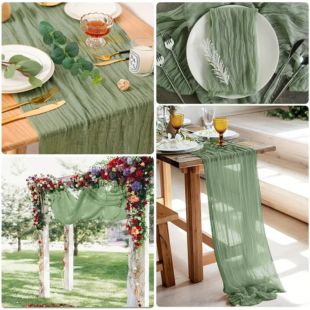 Sage Cheesecloth Gauze Table Runner – Wedding & Party Decor