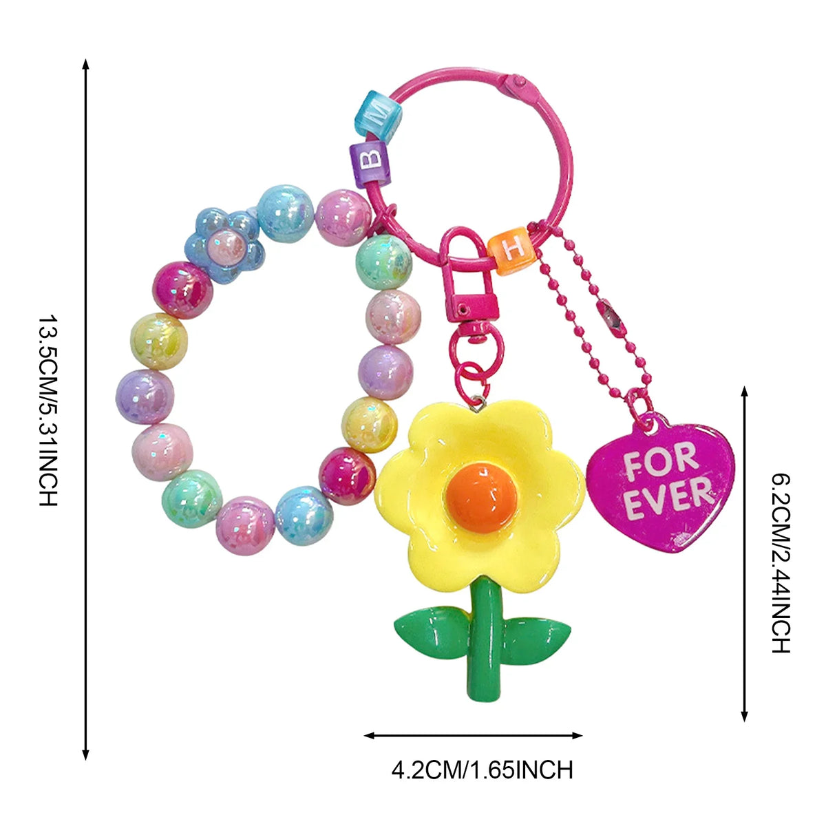 Handmade Beaded Keychain Wristlet Bracelet | Floral Bag Charm