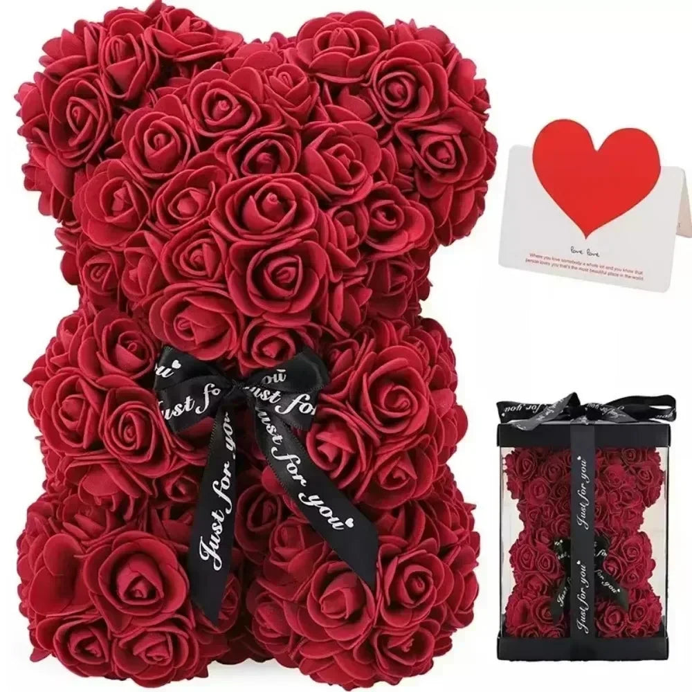 Eternal Rose Teddy Bear Artificial Flower Birthday Anniversary Decor