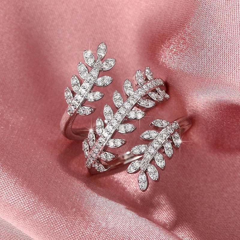 Huitan Olive Branch Leaf Ring – Women's Silver Fashion Ring