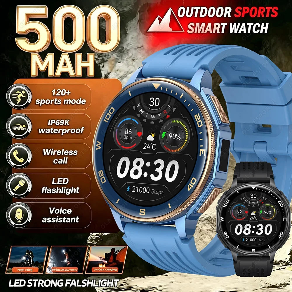 500mAh Outdoor Military Smart Watch Men Heart Rate Health Monitor BT