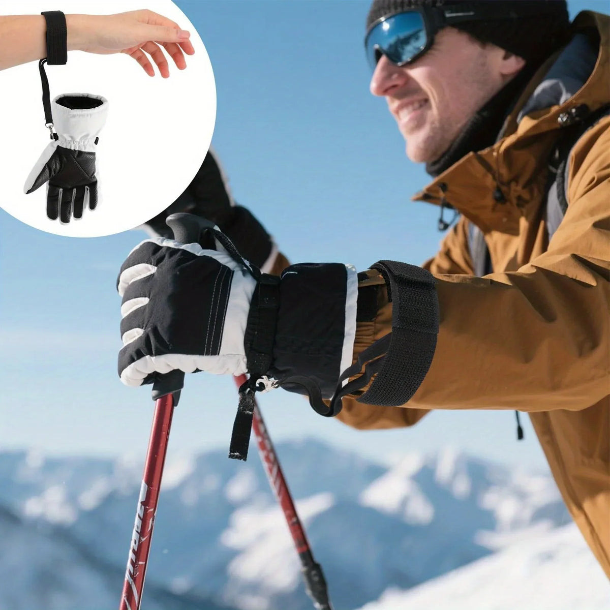 Adjustable Ski Glove Wrist Straps with Keychain – 2pcs
