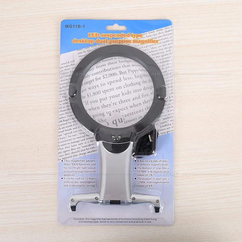2.5X & 6X LED Magnifier – Handheld, Desktop & Neck Wearable
