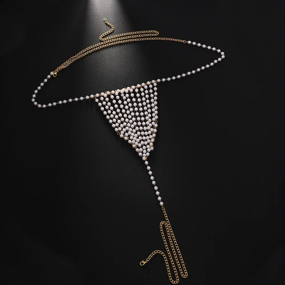 Pearl Heart Belly Chain – Double Row Crystal Waist Chain Women