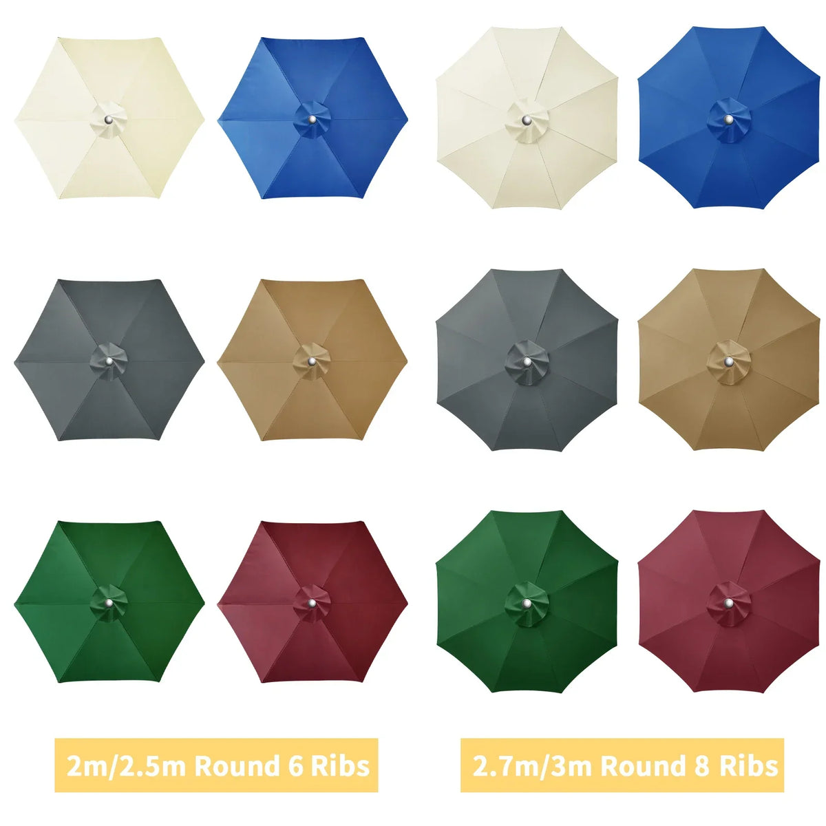 Patio Umbrella Replacement Canopy Cover – 6 & 8 Rib, 2m–3m