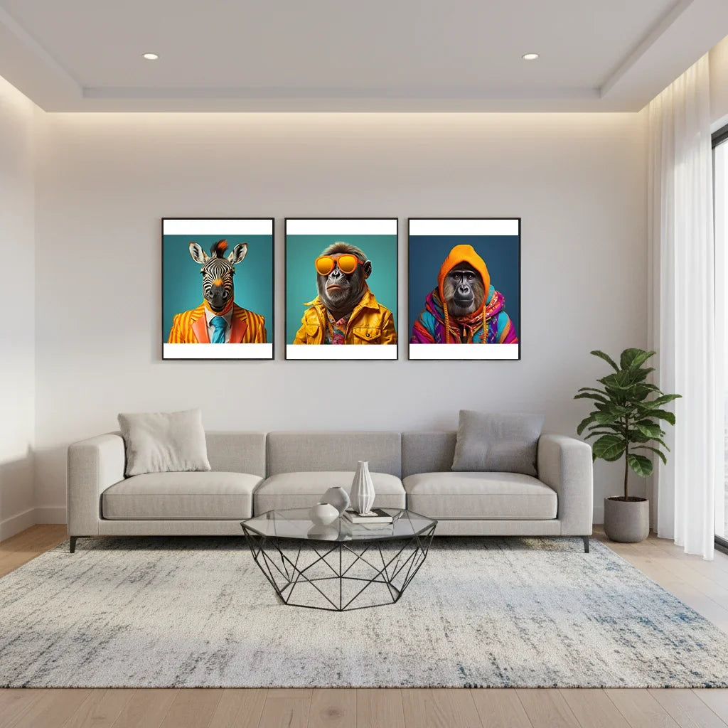 Cartoon Animal Band Canvas Wall Art | Western Style Decor