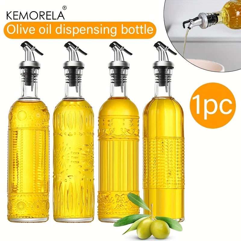 KEMORELA Glass Olive Oil Decanter – Leak-Proof Pouring Spout