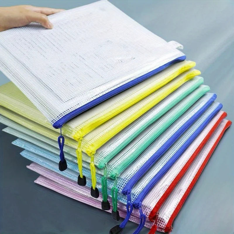 Thickened A4 File Bag Zipper PVC Transparent Mesh Large Capacity