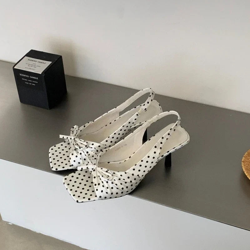 Women's Polka Dot Slingback Sandals – Square Heel Open Toe