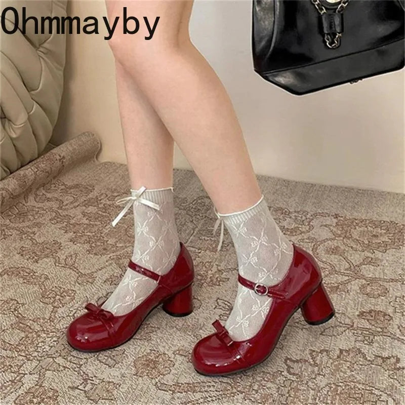Butterfly-Knot Mary Jane Pumps | Women's Lolita Square Heels