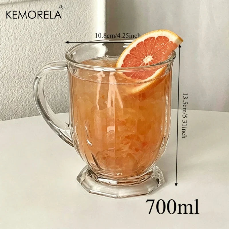 KEMORELA Retro Glass Mug with Handle – 480/700ml Large Cup