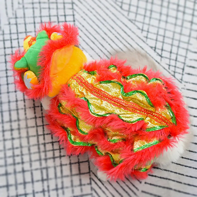 Funny Mischievous Cat Costumes Lion Dance Red Festive Year Pet