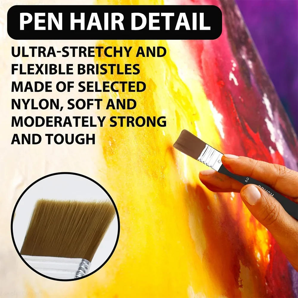 Flat Paint Brushes Set – Acrylic, Oil & Watercolor | Wooden Handle